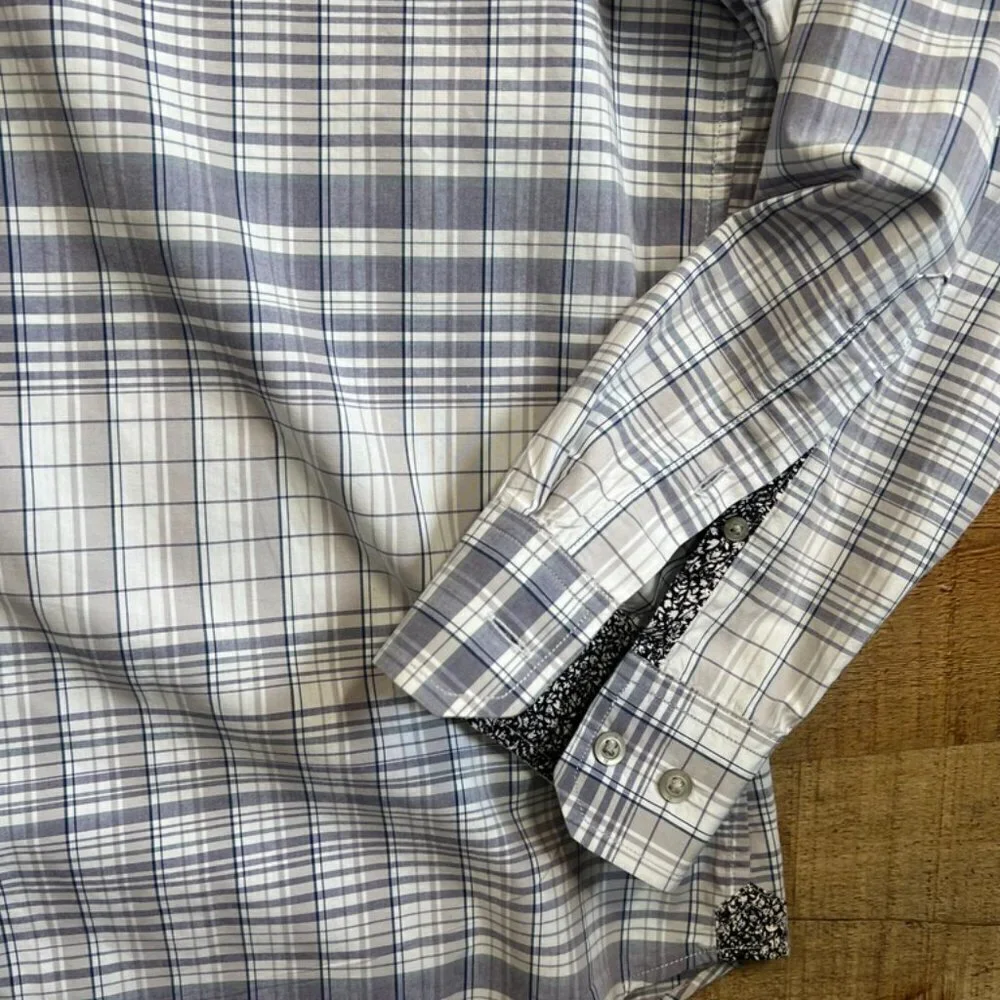 Men's Banana Republic Gray Plaid Oxford Shirt size XL